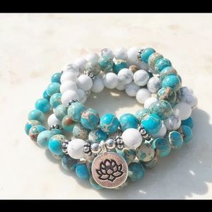 Gently Used Bohemian Bead Bracelet Wrap with Lotus Charm